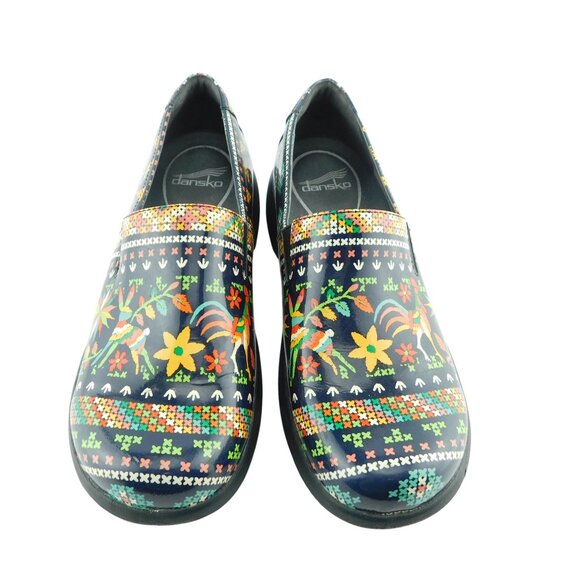 DANSKO Colorful Folk Art Floral Animal Print Leather Clogs Loafers Shoes 40 - Picture 1 of 6
